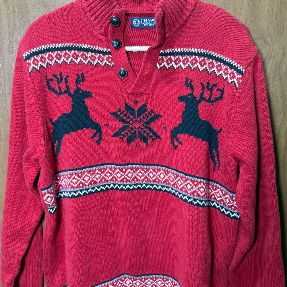 Chaps‎ Festive Red Crewneck Sweater size M Reindeer Quality 100% cotton